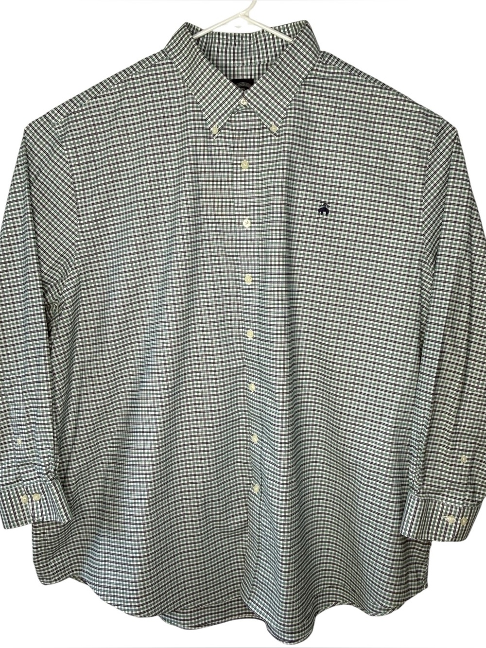 Brooks Brothers Button-Down Shirt Mens 4XL Green Blue Plaid Non-Iron Stretch